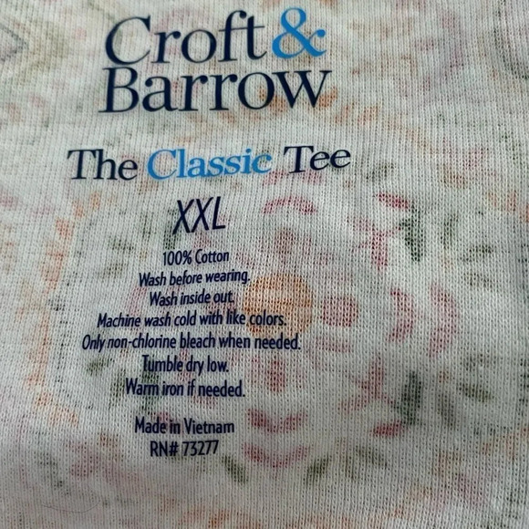 CROFT & Barrow XXL Top Shirt Pink Orange Floral Short Sleeve Round Neck Cotton - Picture 5 of 5